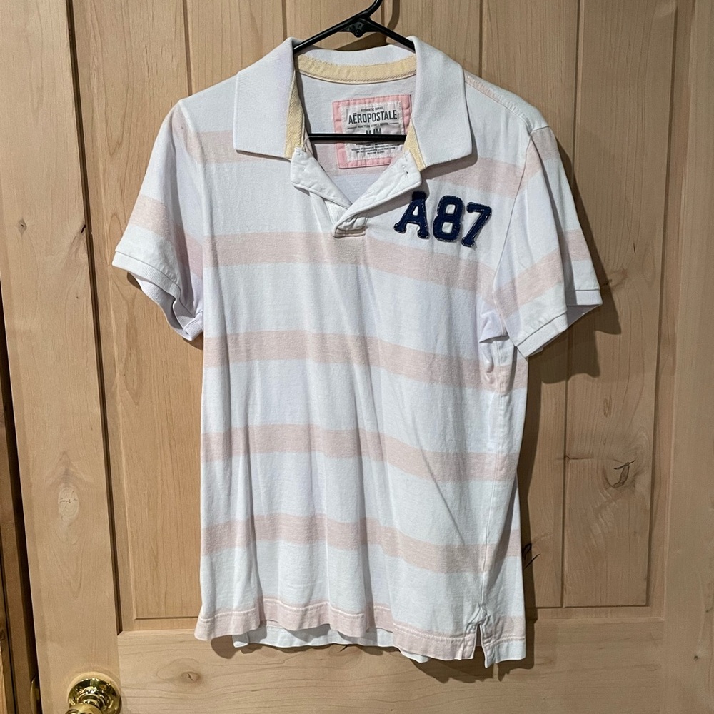070 Men’s Medium Aeropostale Pink and White Label Shirt